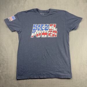 Diesel Power T-Shirt Men's Large Blue Cotton Blens Short Sleeve American Flag